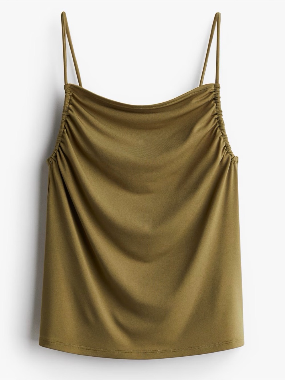 H&M Olive Green Cowl Neck Ruched Spaghetti Strap Tank
